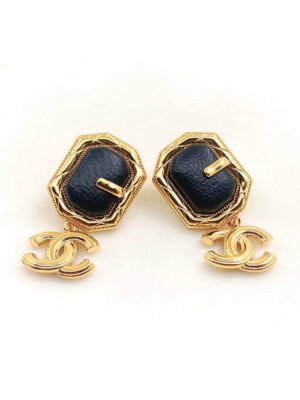 18K CC Pendant Leather Earrings