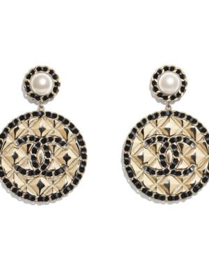 18K CC Leather Round Earrings