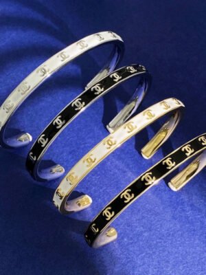 18K CC Black & White Open Cuff Bracelet