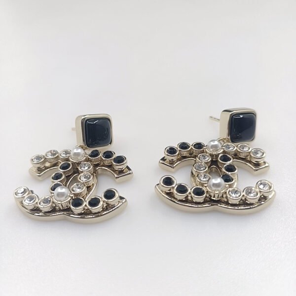 18K CC Black Crystals Earrings