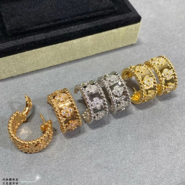 18K White Gold Perl¨¦e Clovers Hoop Earrings