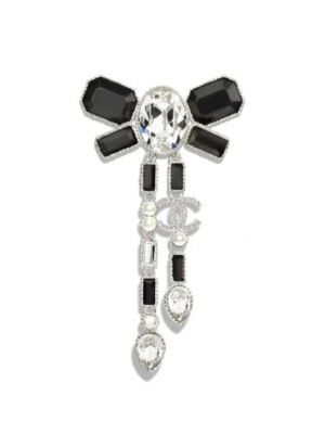 18K CC Bow Tie Crystals Brooch