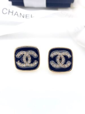 18K CC Square Resin Diamond Earrings