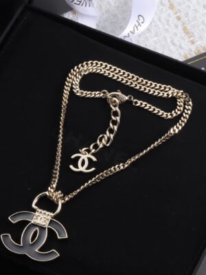 18K CC Black Resin Logo Necklace