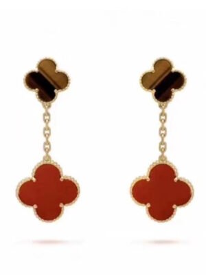 18K Magic Alhambra Carnelian & Tiger Eye Earrings