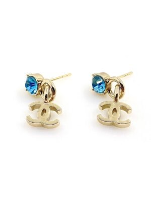 18K CC Blue Crystal Earrings