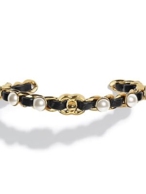 18K CC Leather Open Cuff Bracelet