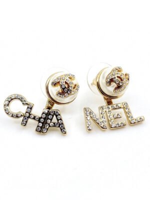 18K CC Diamonds Script Earrings
