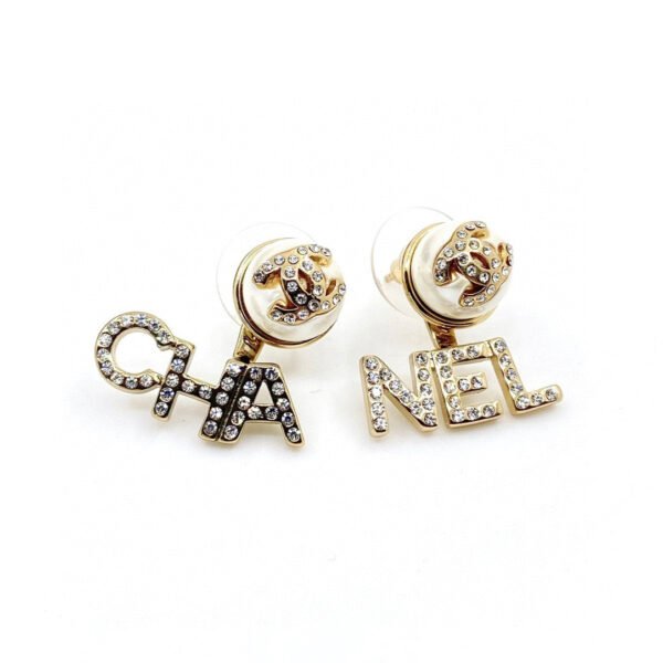 18K CC Diamonds Script Earrings