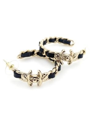 18K CC Cricle Leather Earrings