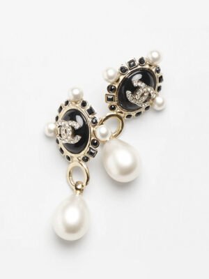 18K CC Pearl Pendant Earrings