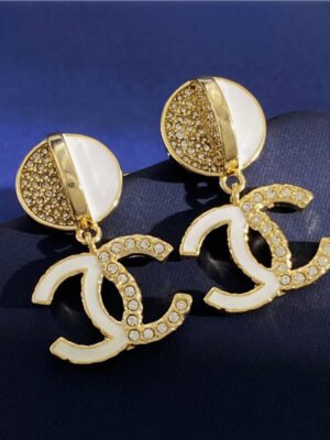 18K CC Half Diamond Earrings