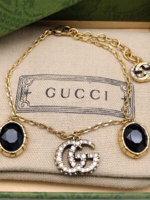 18K Double G Black Stones Bracelet