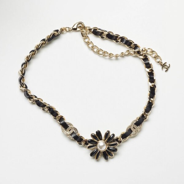18K CC Flower Leather Choker Necklace