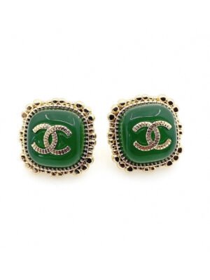 18K CC Green Square Earrings