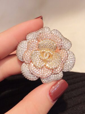 18K CC Pink Flower Diamond Brooch