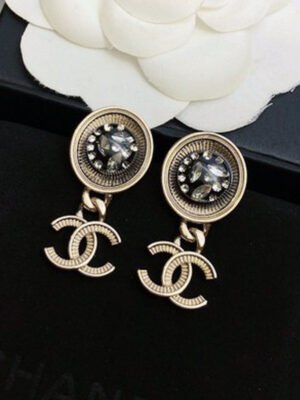 18K CC Black Crystal Earrings