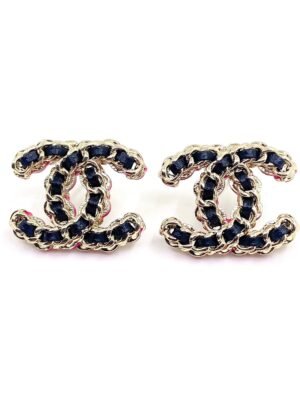 18K CC Pink Resin Leather Earrings