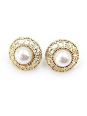 18K CC Pearl Round Earrings