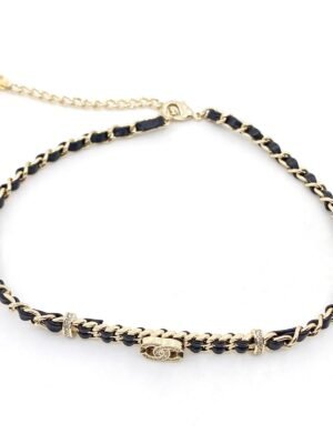 18K CC Leather Choker Necklace
