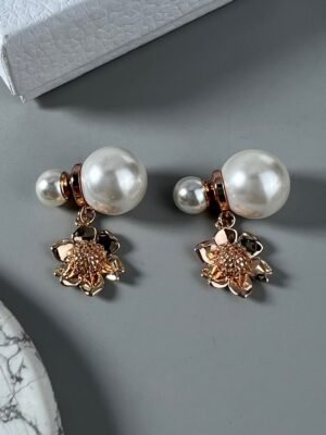 18K CD Vintage Flower Pearl Earrings