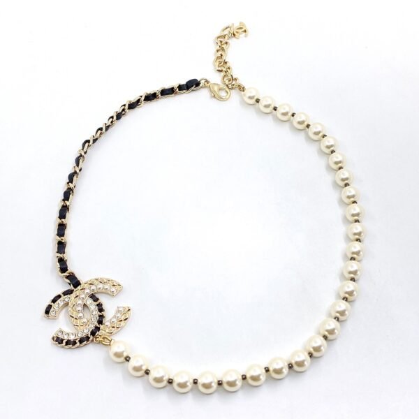 18K CC Leather Pearls Necklace