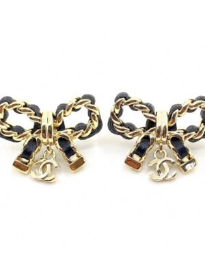18K CC Bow Tie Strass Earrings