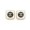 18K CC Pearl Square Earrings