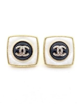 18K CC Pearl Square Earrings