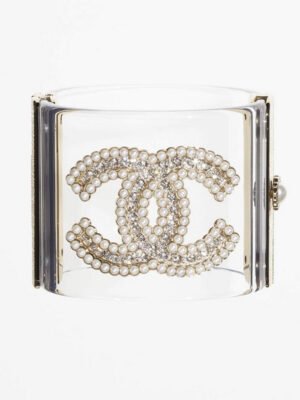 18K CC Transparent Pearl Logo Cuff Bracelet