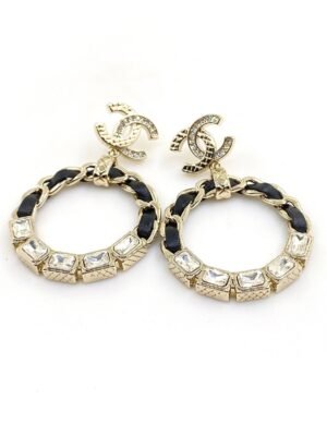 18K CC Leather Cricle Earrings