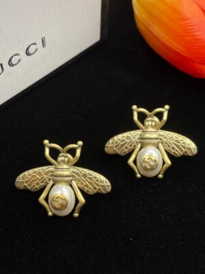 18K Double G Bee Pearl Earrings