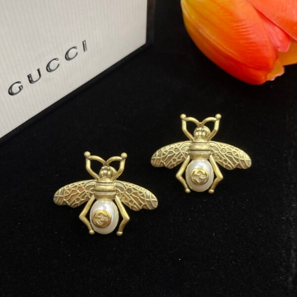 18K Double G Bee Pearl Earrings