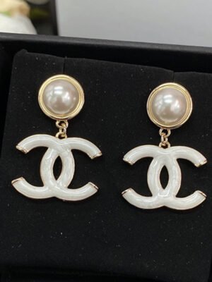 18K CC White Pearl Earrings