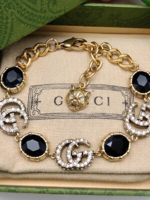18K Double G Black Stones Chain Bracelet