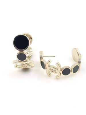 18K CC Black Crystals Earrings