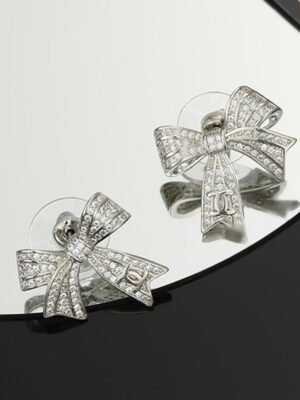 18K CC Bow Tie Diamond Earrings