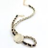 18K CC Rhinestone Leather Choker Necklace