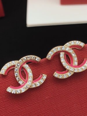 18K CC Pink Resin Crystals Earrings