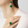 18K Magic Alhambra Three Malachite Motifs Clover Earrings