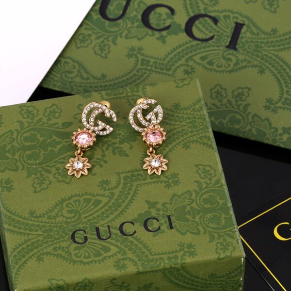 18K Double G Flower Crystal Earrings