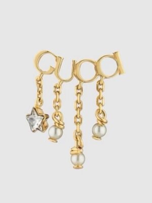 18K Double G Script Pearl Earrings