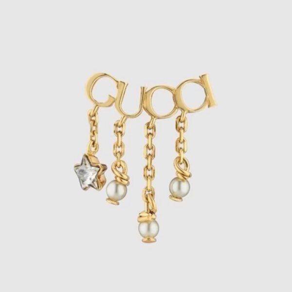 18K Double G Script Pearl Earrings