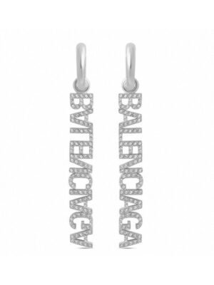 18K BB Typo Mirror Hoop Crystals Earrings