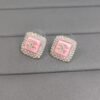 18K CC Diamond Square Pink Earrings