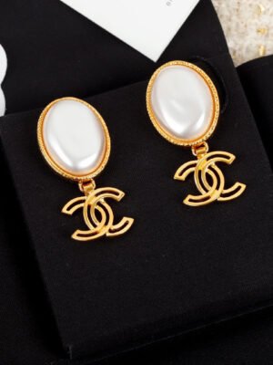 18K CC Big Pearl Pendant Earrings