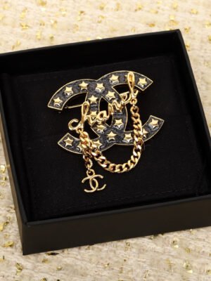 18K CC Black Chain Brooch