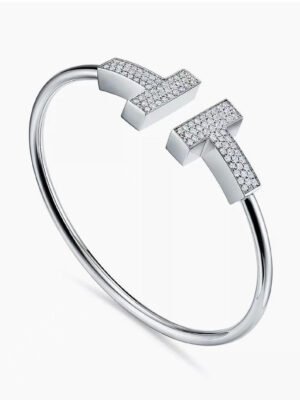 18K T Wide Diamond Wire Bracelet