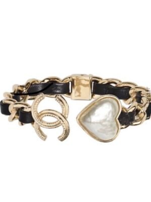 18K CC Heart Black Cuff Bracelet