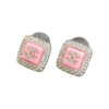 18K CC Diamond Square Pink Earrings
